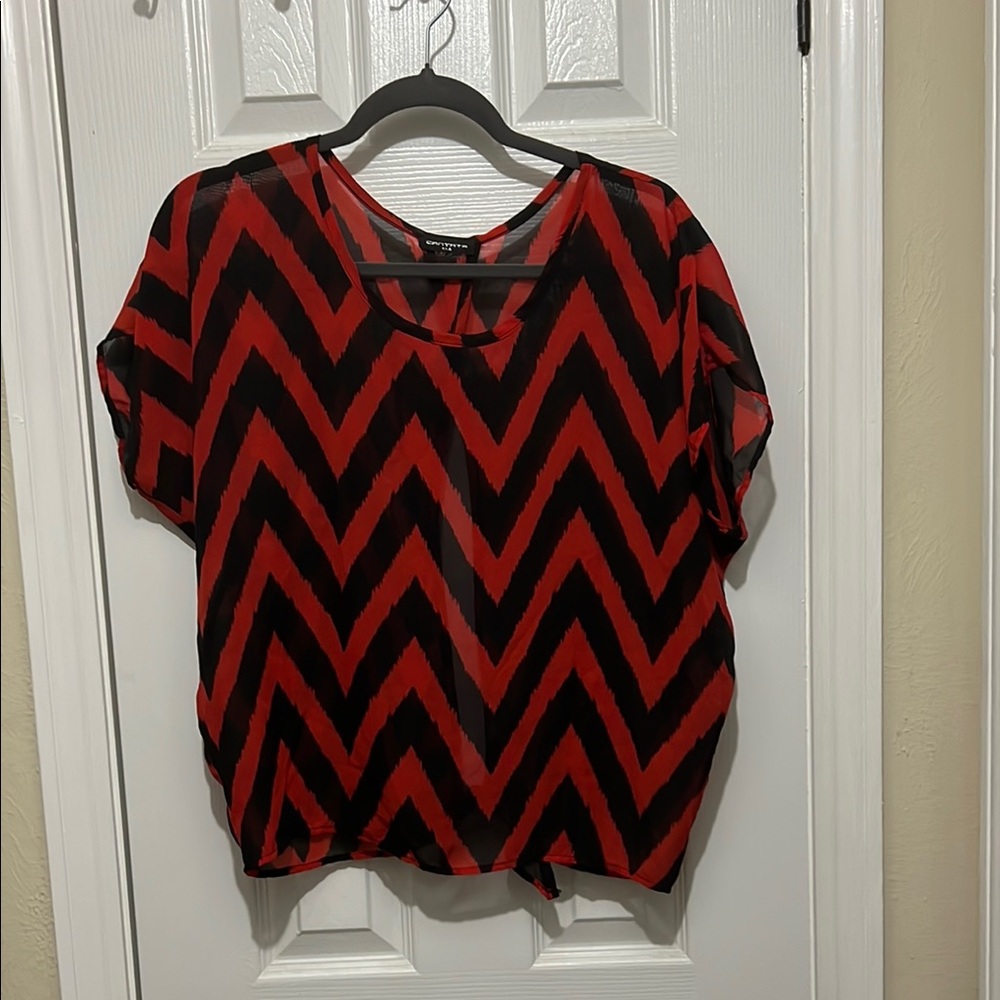 Forever 21/Cantata Red and Black Dolman Sleeve Sheer Top